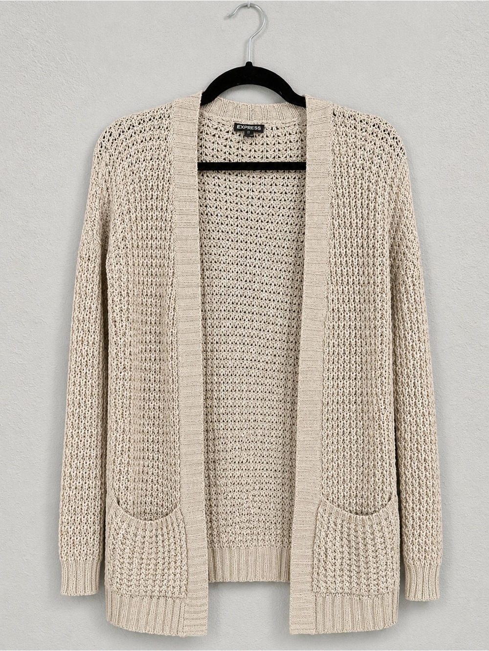Express Open-Front Cream Knit Cardigan